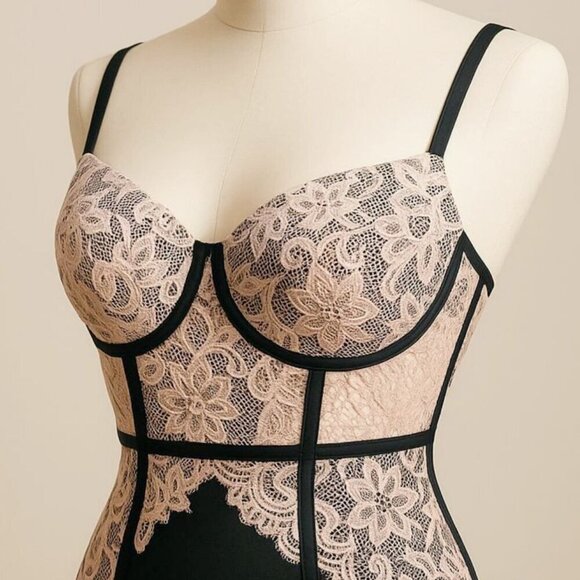Blashe ✦ Black & Pink Lace Bustier Mini Dress ✦ Curve-Hugging w/ Padded Cups L - Picture 6 of 16